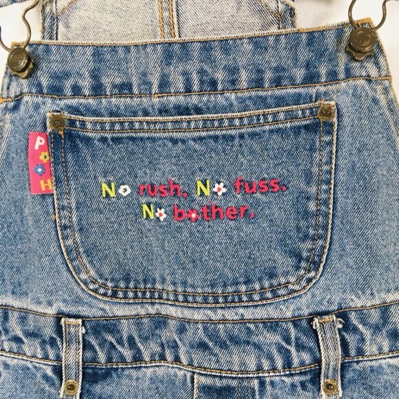 Disney Vtg 90s Pooh M Denim Jean Bib Overalls Embroidered Distressed - Picture 4 of 8